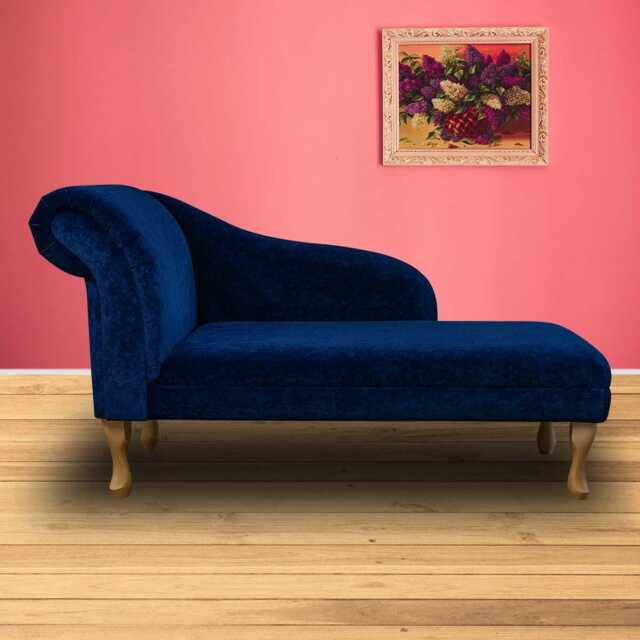 Navy Strie Velvet Chaise Longue - Indoor Sofa Lounger Handmade in Britain - image 1