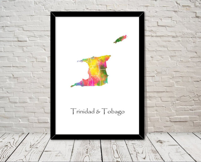 Trinidad & Tobago Art Watercolour Illustration Map Abstract Print Wall Home Decor Giclee Print Office Living Room