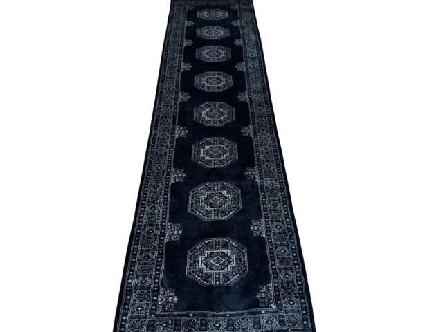 2.6x10 Black 3 Ply Handmade Bokhara Runner Rug - Hallway Stairs Carpet, Extra Thick Pile - image 1