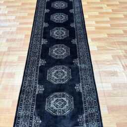 2.6x10 Black 3 Ply Handmade Bokhara Runner Rug - Hallway Stairs Carpet, Extra Thick Pile - thumbnail 2