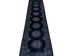 2.6x10 Black 3 Ply Handmade Bokhara Runner Rug - Hallway Stairs Carpet, Extra Thick Pile