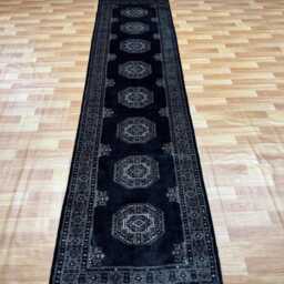 2.6x10 Black 3 Ply Handmade Bokhara Runner Rug - Hallway Stairs Carpet, Extra Thick Pile - thumbnail 3