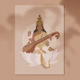 Saraswati, Goddess Illustration A4 A3, Hindu Goddess, India Artwork, Illustration, Saraswati - thumbnail 2
