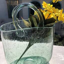 Glass Tote Bag Vase, Flower Vase Fish Tank, Plant Stand, Holder, Scandinavian Decor, Housewarming Gift - thumbnail 3
