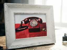 Dial Tone Mini Print 17x12cm - White Rustic Frame - Retro Telephone Wall Art, Gift For Vintage Lovers