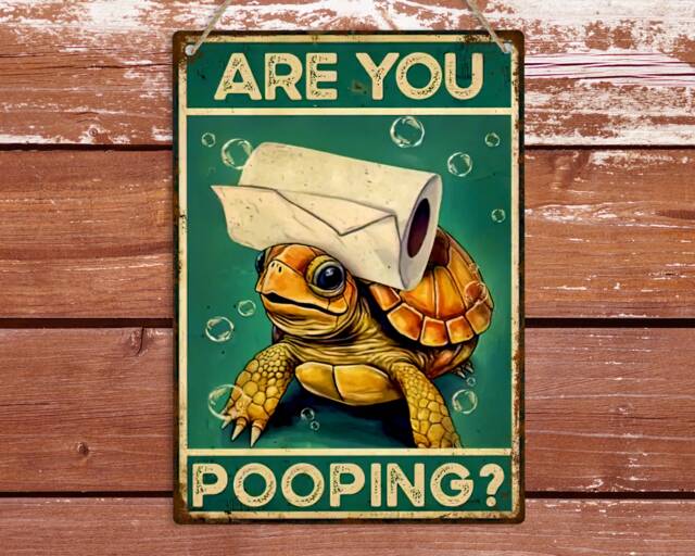Funny Turtle Toilet Metal Sign Retro Restroom Wall Art - image 1