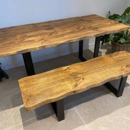 For??t Live Edge Angled Double Industrial Rustic Square X Leg A Frame Shape Chunky Metal Steel Dining Table Handcrafted With Solid Wood - thumbnail 4