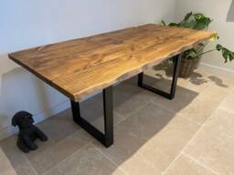 For??t Live Edge Angled Double Industrial Rustic Square X Leg A Frame Shape Chunky Metal Steel Dining Table Handcrafted With Solid Wood