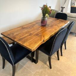 For??t Live Edge Angled Double Industrial Rustic Square X Leg A Frame Shape Chunky Metal Steel Dining Table Handcrafted With Solid Wood - thumbnail 2