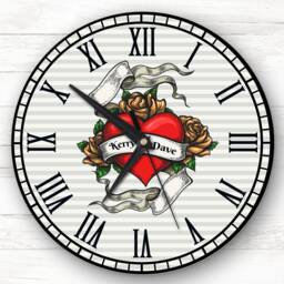 Romantic Couple Any Names Tattoo Style Heart Gift Personalised Clock - thumbnail 1