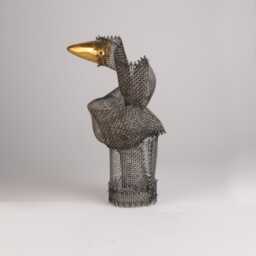 steel Sculpture With 8K Gold Ceramic, Wire Mesh, Abstract Tabletop Decor - thumbnail 3