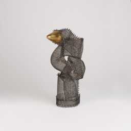 steel Sculpture With 8K Gold Ceramic, Wire Mesh, Abstract Tabletop Decor - thumbnail 1