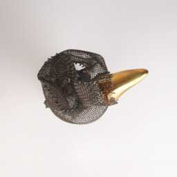 steel Sculpture With 8K Gold Ceramic, Wire Mesh, Abstract Tabletop Decor - thumbnail 4
