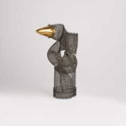 steel Sculpture With 8K Gold Ceramic, Wire Mesh, Abstract Tabletop Decor - thumbnail 2