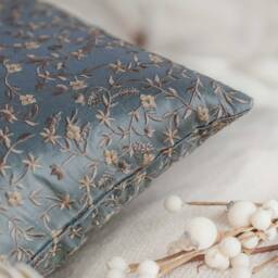 Blue/Tan-Light Gold Decorative Throw Pillow Cover, Cushion Covers, Designer Boho Accent Pillows, Silk Floral Embroidered Boutique Pillow - thumbnail 3