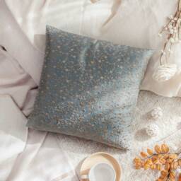 Blue/Tan-Light Gold Decorative Throw Pillow Cover, Cushion Covers, Designer Boho Accent Pillows, Silk Floral Embroidered Boutique Pillow - thumbnail 2