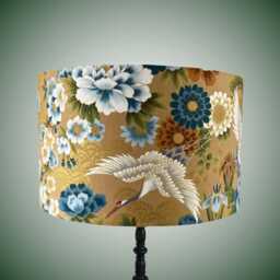 Japanese Cranes Lampshade With Blue, White & Bronze Florals - thumbnail 3