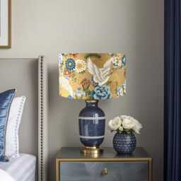 Japanese Cranes Lampshade With Blue, White & Bronze Florals - thumbnail 2
