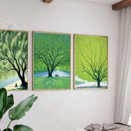 Tree Poster Set, Green Landscape Art, Nature Wall Decor, Calming Print, River Artwork, Peaceful Forest Poster, Botanical Art - thumbnail 2