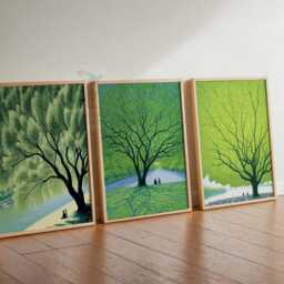 Tree Poster Set, Green Landscape Art, Nature Wall Decor, Calming Print, River Artwork, Peaceful Forest Poster, Botanical Art - thumbnail 3