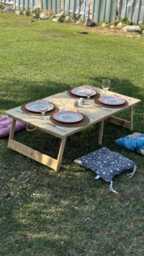 Handmade Wooden Folding Table - Portable Picnic Boho Camp Foldable Low Seat For Outdoor, Home, Birthday & Events