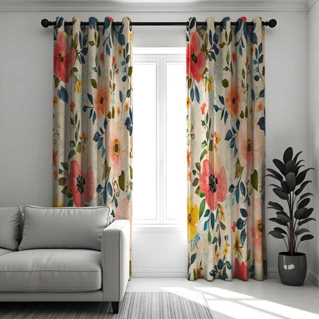 Vibrant Red & Yellow Floral Curtains, Boho Chic Window Treatment, Spring Theme Flower Drapes, Living Room & Bedroom Decor - image 1