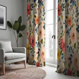 Vibrant Red & Yellow Floral Curtains, Boho Chic Window Treatment, Spring Theme Flower Drapes, Living Room & Bedroom Decor - thumbnail 3