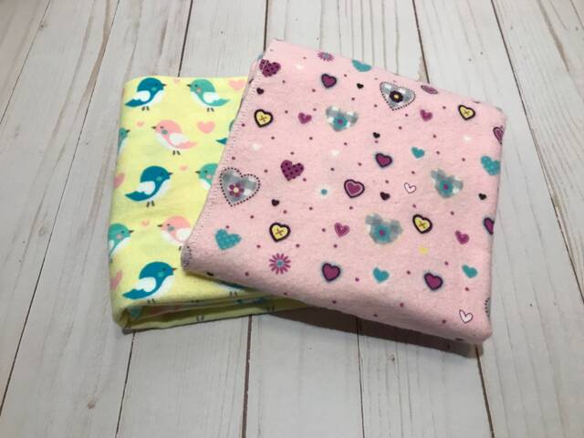 Receiving Blanket Set Of Two - 2, Pink Heart Blanket, Yellow Bird Flannel Girl Baby Swaddle - image 1