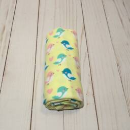 Receiving Blanket Set Of Two - 2, Pink Heart Blanket, Yellow Bird Flannel Girl Baby Swaddle - thumbnail 4