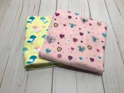 Receiving Blanket Set Of Two - 2, Pink Heart Blanket, Yellow Bird Flannel Girl Baby Swaddle