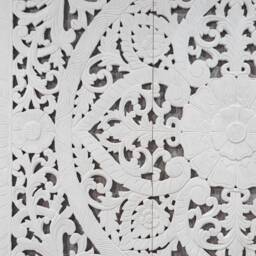 White Headboard Queen 150cm Bed Hand Carved Wood Wall Art Panels Bohemian Wooden Mandala Flower Lotus Carving Thailand Teak 60 - thumbnail 4