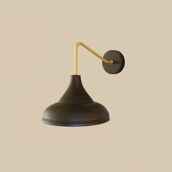 Black & Brass Mid Century Modern Vanity Wall Lamp - Minimalist Industrial Art Decor - image 1