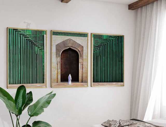 Set Of 3 Mosque Prints, Islamic Wall Art, Calligraphy Middle Eastern Decor, Mughal Arabic Muslim Home Decor - image 1