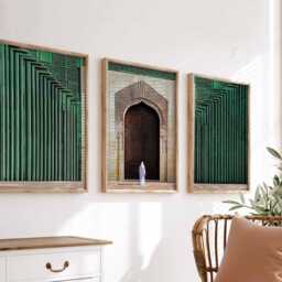 Set Of 3 Mosque Prints, Islamic Wall Art, Calligraphy Middle Eastern Decor, Mughal Arabic Muslim Home Decor - thumbnail 3