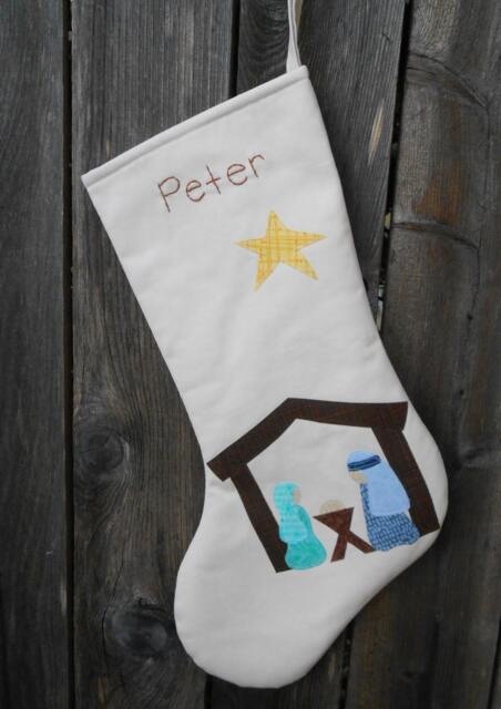 Personalized Nativity Christmas Stocking - Hand Embroidered Large - image 1