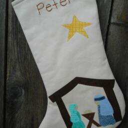 Personalized Nativity Christmas Stocking - Hand Embroidered Large - thumbnail 2