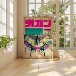 Pink Teal Butterfly Poster - Japanese Vintage Graphic Illustration Retro Insect Wall Art - thumbnail 2