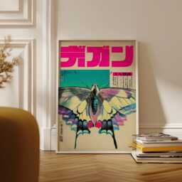 Pink Teal Butterfly Poster - Japanese Vintage Graphic Illustration Retro Insect Wall Art - thumbnail 3