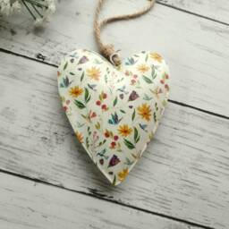 Metal Hanging Heart Decoration With Meadow Flowers - The Home & Hearts Shop Rustic Shabby Wedding Gift Christmas - thumbnail 2