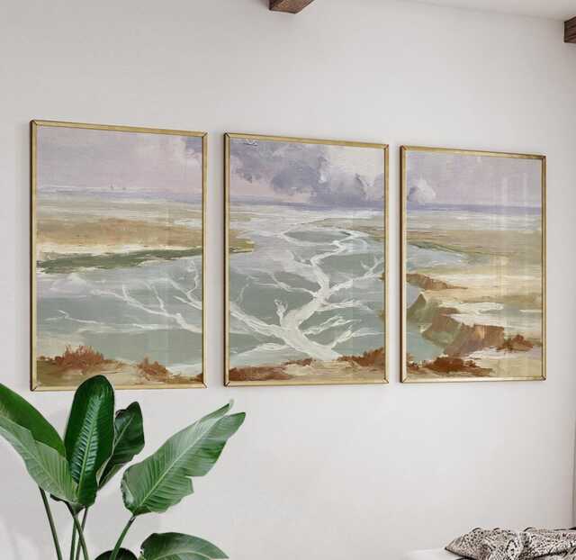 River Delta Trio, Coastal Wetland Wall Art Set - image 1