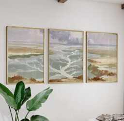 River Delta Trio, Coastal Wetland Wall Art Set - thumbnail 1