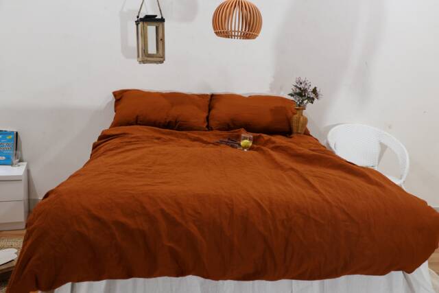 Handmade Rust Linen Duvet Cover Set Softened Cotton Bedding - image 1