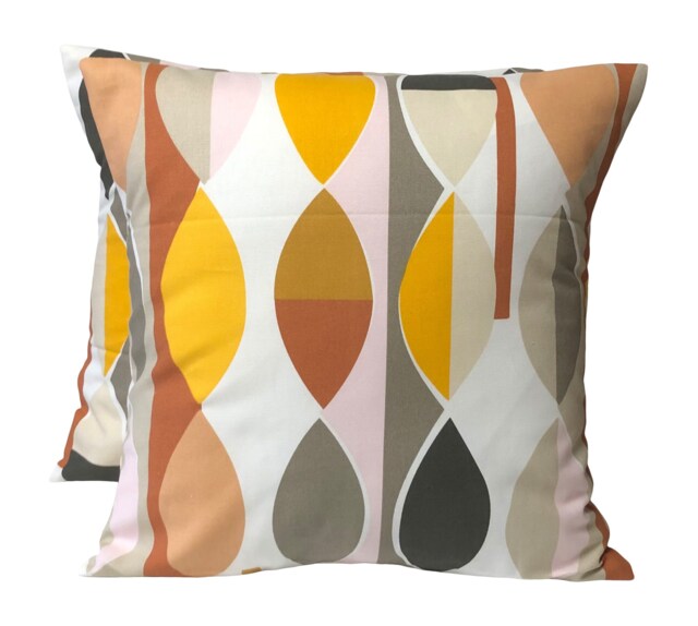 2 X Clarke & Mabel Nougat Retro Geometric Pink Yellow Cushion Covers 16
