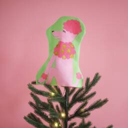 Christmas Tree Topper - Handmade Fabric Kitsch Pink Poodle
