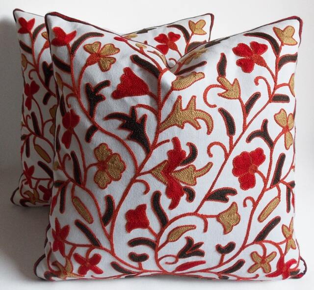 Set Of 2 Suzani Pillow Covers Embroidered Floral Throw Pillows - 18x18'' - image 1