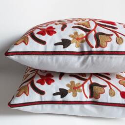 Set Of 2 Suzani Pillow Covers Embroidered Floral Throw Pillows - 18x18'' - thumbnail 4