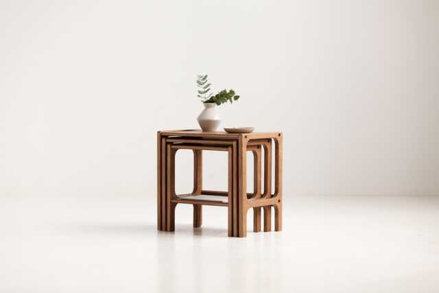 Handmade Wooden Nesting Coffee Table Set Mid-Century Modern Furniture, Vintage Coffee Table - image 1