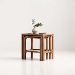 Nesting Coffee Table Set Of Three, Wooden Tables 51 + 45 39 cm, Mid Century Modern Living Room, Handmade Plywood - thumbnail 3