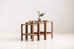 Nesting Coffee Table Set Of Three, Wooden Tables 51 + 45 39 cm, Mid Century Modern Living Room, Handmade Plywood