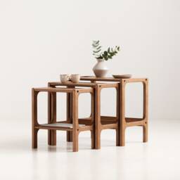 Handmade Wooden Nesting Coffee Table Set Mid-Century Modern Furniture, Vintage Coffee Table - thumbnail 2